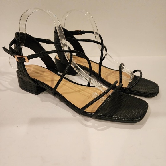nwot BAMBOO Black Lizard embossed Strappy block heel Sandals SIZE 10M - Picture 3 of 10